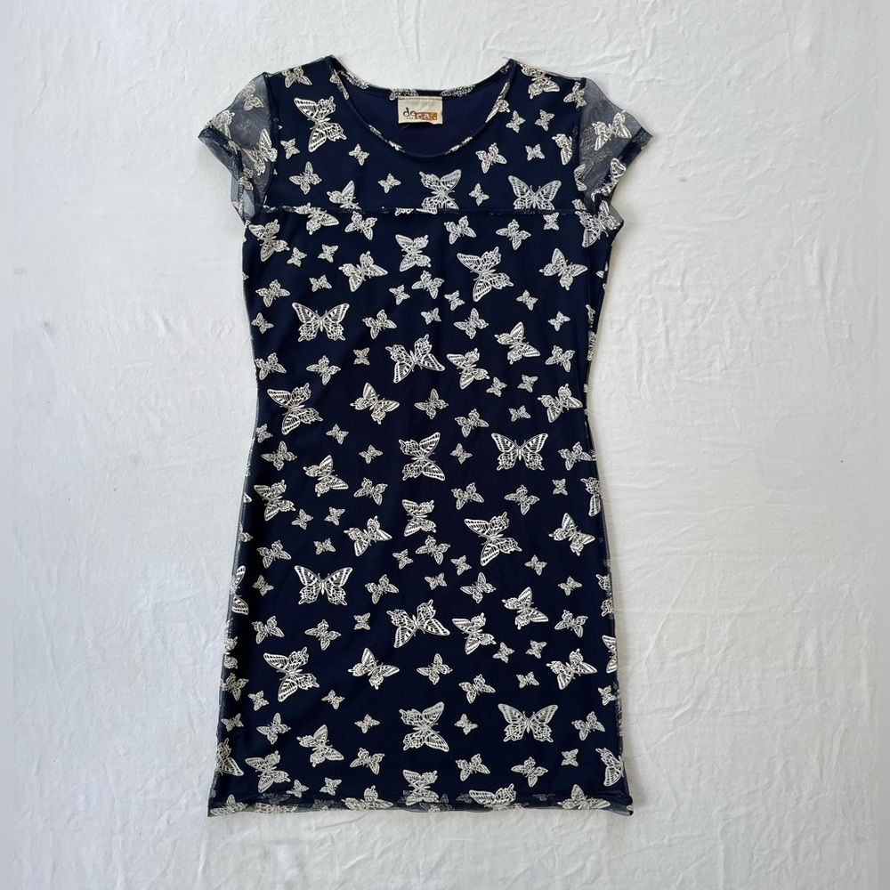 1990s Butterfly Navy Blue Dress